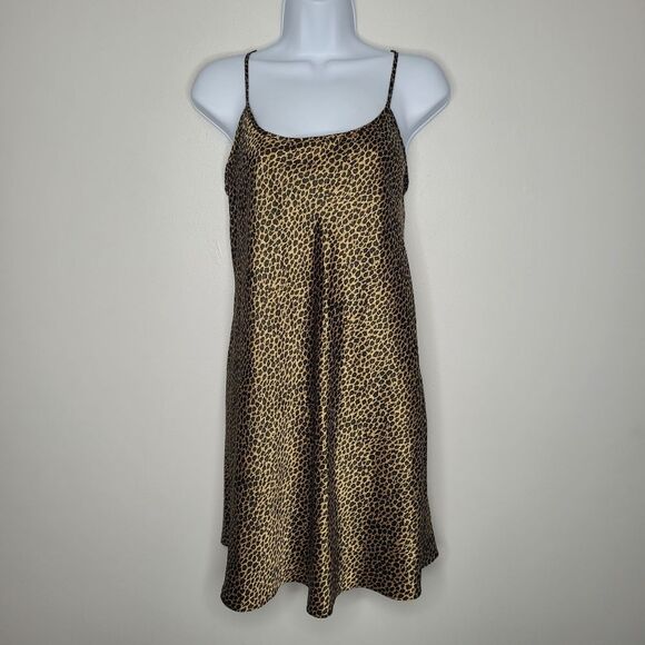 Cheetah satin feel retro old Hollywood party mini slip dress size large - Picture 1 of 5